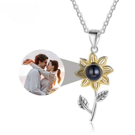 Sunflower - Personalisierte Halskette mit Sonnenblume und Foto zum Reinschauen 925 Sterlingsilber